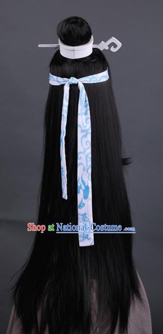 Traditional Chinese Cosplay Prince Wigs Ancient Swordsman Hair Accessories for Men