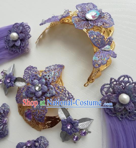 Traditional Chinese Cosplay Swordsman Purple Hairpins Ancient Hanfu Hair Accessories for Women