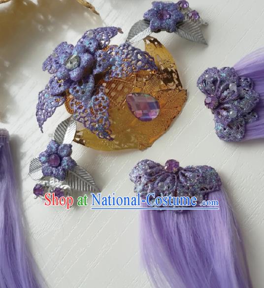 Traditional Chinese Cosplay Swordsman Purple Hairpins Ancient Hanfu Hair Accessories for Women