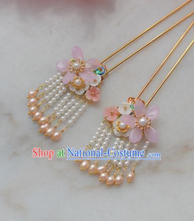 Traditional Chinese Classical Pearls Tassel Flower Hairpins Ancient Princess Hanfu Hair Accessories for Women