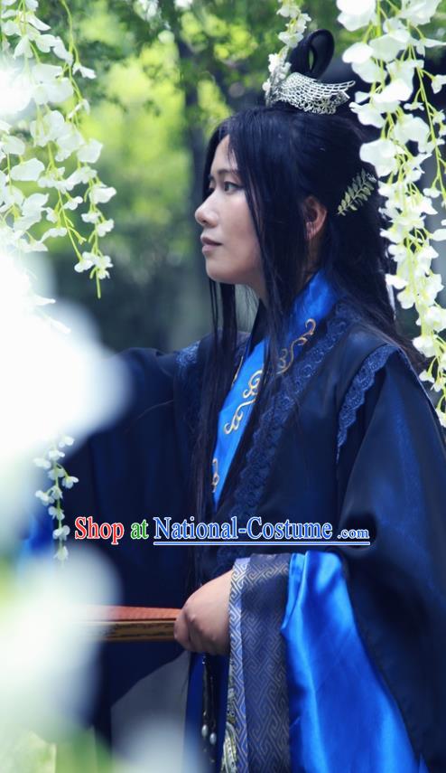 Traditional Chinese Cosplay Prince Swordsman Royalblue Clothing Ancient Nobility Childe Costume for Men