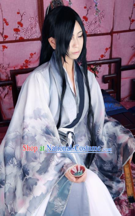 Traditional Chinese Cosplay Swordsman Grey Clothing Ancient Prince Nobility Childe Costume for Men