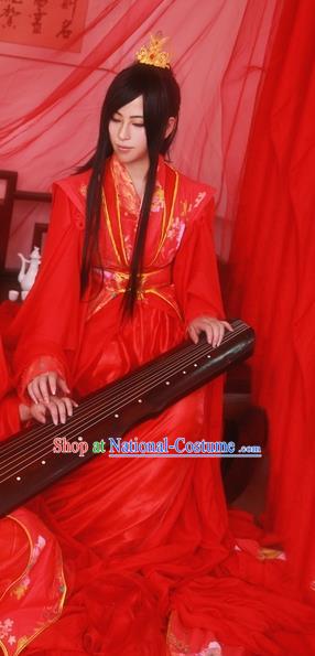 Traditional Chinese Cosplay Swordsman Wedding Red Clothing Ancient Prince Nobility Childe Costume for Men