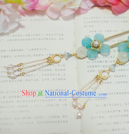 Traditional Chinese Classical Pink Plum Tassel Hairpins Ancient Princess Hanfu Hair Accessories for Women