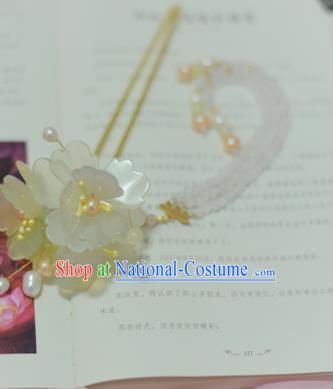 Traditional Chinese Classical White Peony Tassel Hairpins Ancient Princess Hanfu Hair Accessories for Women