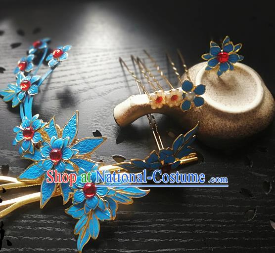 Traditional Chinese Classical Cloisonne Plum Hairpins Ancient Princess Hanfu Hair Accessories for Women