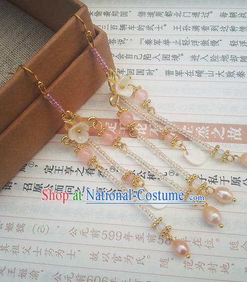 Traditional Chinese Hanfu Pink Beads Tassel Earrings Classical Ear Accessories for Women