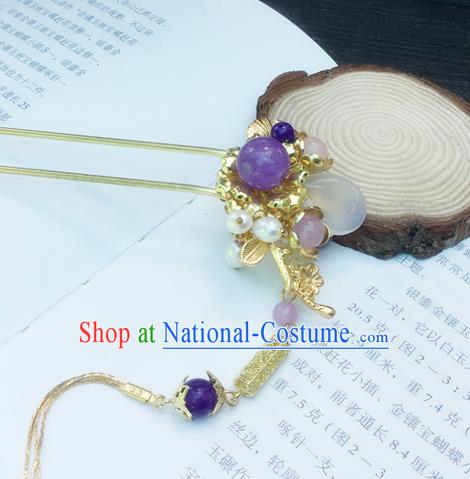 Traditional Chinese Classical Golden Plum Tassel Hairpins Ancient Princess Hanfu Hair Accessories for Women