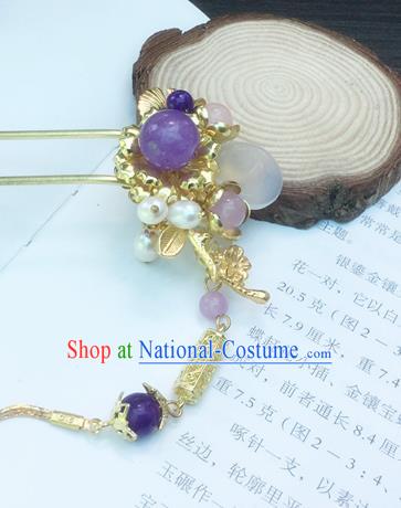 Traditional Chinese Classical Golden Plum Tassel Hairpins Ancient Princess Hanfu Hair Accessories for Women