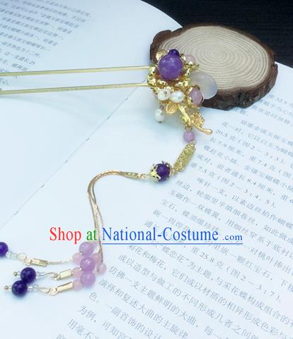 Traditional Chinese Classical Golden Plum Tassel Hairpins Ancient Princess Hanfu Hair Accessories for Women