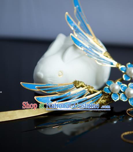 Traditional Chinese Classical Blue Wing Hairpins Ancient Princess Hanfu Hair Accessories for Women