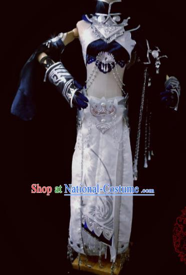 Chinese Cosplay Heroine Female Swordsman White Dress Ancient Knight Princess Peri Costume for Women