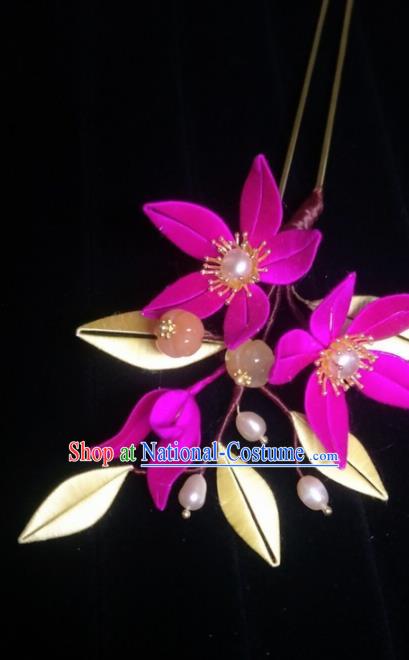 Traditional Chinese Hanfu Palace Rosy Flowers Hairpins Ancient Princess Hair Accessories for Women