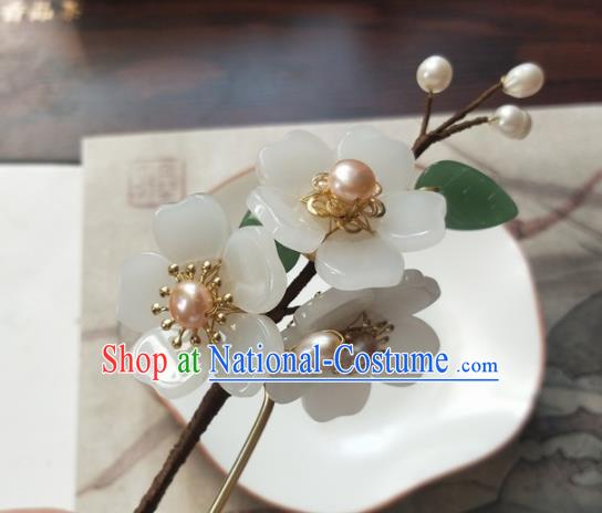 Traditional Chinese Hanfu Palace White Flowers Hairpins Ancient Princess Hair Accessories for Women