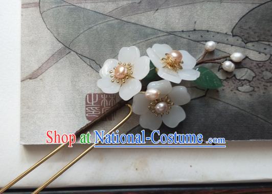 Traditional Chinese Hanfu Palace White Flowers Hairpins Ancient Princess Hair Accessories for Women