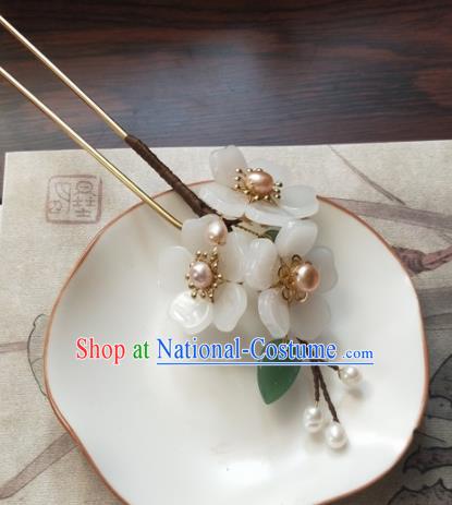 Traditional Chinese Hanfu Palace White Flowers Hairpins Ancient Princess Hair Accessories for Women