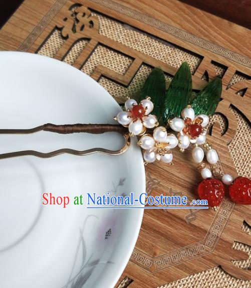 Traditional Chinese Hanfu Palace Red Strawberry Hairpins Ancient Princess Hair Accessories for Women