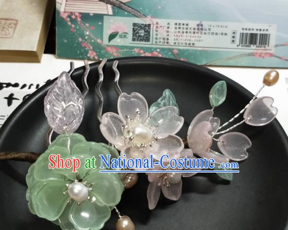 Traditional Chinese Hanfu Palace Green Lotus Hair Comb Hairpins Ancient Princess Hair Accessories for Women