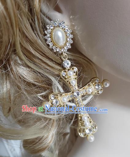 Top Grade Gothic Crystal Crucifix Earrings Handmade Ear Accessories for Women