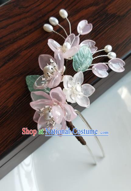 Traditional Chinese Hanfu Pink Flowers Hairpins Ancient Princess Hair Accessories for Women