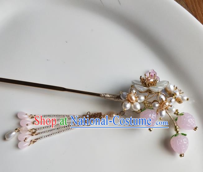 Traditional Chinese Hanfu Pink Strawberry Pearls Hairpins Ancient Princess Hair Accessories for Women