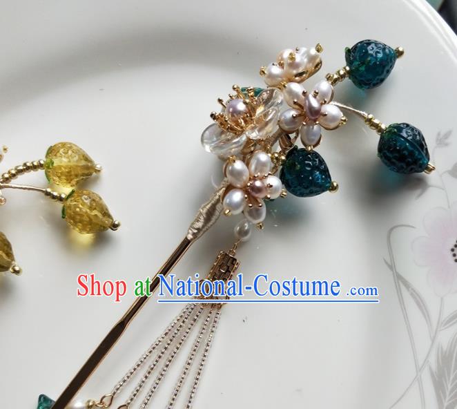 Traditional Chinese Hanfu Green Strawberry Pearls Hairpins Ancient Princess Hair Accessories for Women