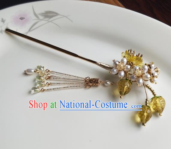 Traditional Chinese Hanfu Yellow Strawberry Pearls Hairpins Ancient Princess Hair Accessories for Women