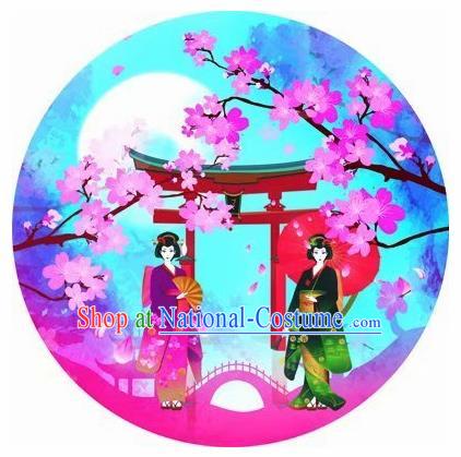 Japanese Handmade Printing Kimono Geisha Blue Oil Paper Umbrella Traditional Dance Umbrellas