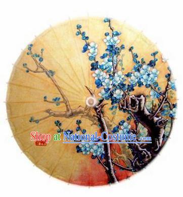 Chinese Handmade Printing Blue Plum Oil Paper Umbrella Traditional Decoration Umbrellas