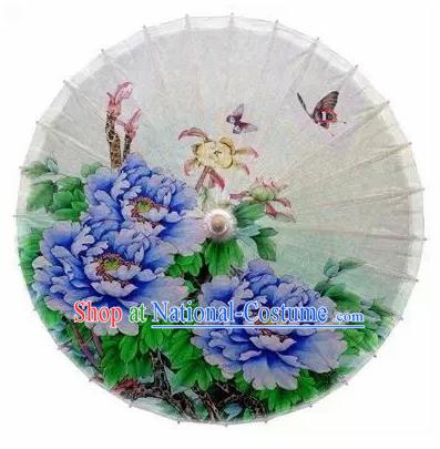 Chinese Handmade Printing Peony White Oil Paper Umbrella Traditional Decoration Umbrellas