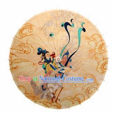 Chinese Handmade Printing Crane Goddess Queen Oil Paper Umbrella Traditional Decoration Umbrellas