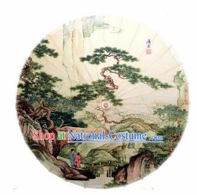 Chinese Handmade Printing Landscape Oil Paper Umbrella Traditional Decoration Umbrellas