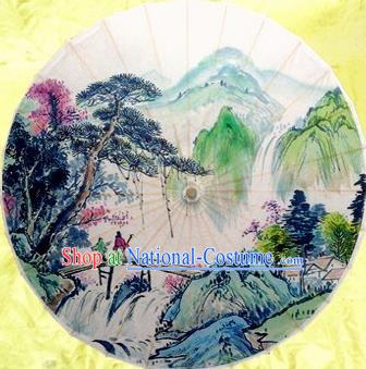 Chinese Handmade Colorful Printing Landscape Oil Paper Umbrella Traditional Decoration Umbrellas