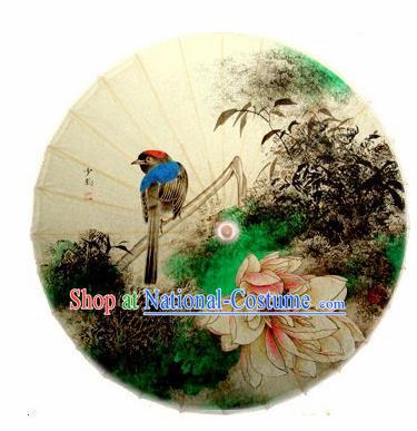 Chinese Handmade Printing Peony Bird Oil Paper Umbrella Traditional Decoration Umbrellas