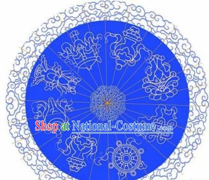 Chinese Handmade Printing Auspicious Patterns Blue Oil Paper Umbrella Traditional Decoration Umbrellas