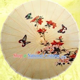 Chinese Handmade Printing Azalea Butterfly Oil Paper Umbrella Traditional Decoration Umbrellas