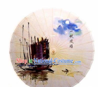 Chinese Handmade Printing Sailboat Oil Paper Umbrella Traditional Decoration Umbrellas