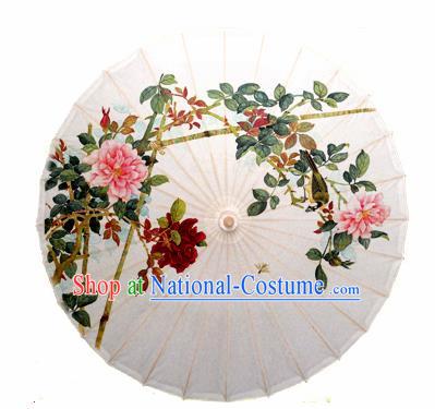 Chinese Handmade Printing Flowers White Oil Paper Umbrella Traditional Decoration Umbrellas