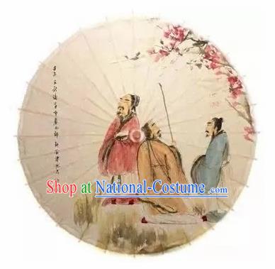 Chinese Handmade Printing Three Old Men Paper Umbrella Traditional Decoration Umbrellas