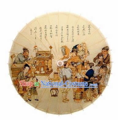 Chinese Handmade Printing Teahouse Paper Umbrella Traditional Decoration Umbrellas