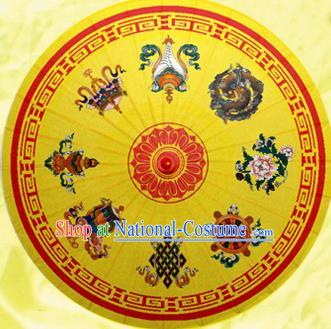 Chinese Handmade Printing Auspicious Patterns Yellow Paper Umbrella Traditional Decoration Umbrellas