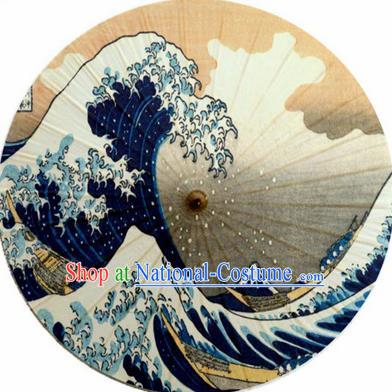 Japanese Handmade Printing Sea Wave Oil Paper Umbrella Traditional Decoration Umbrellas