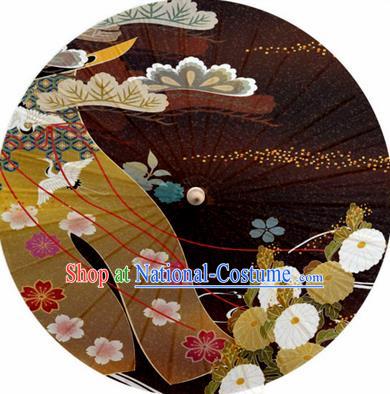 Japanese Handmade Printing Daisy Brown Oil Paper Umbrella Traditional Decoration Umbrellas