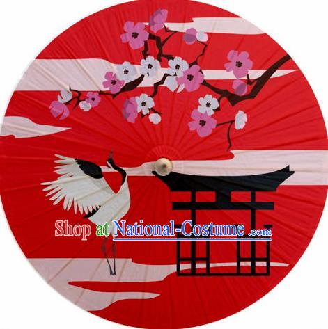 Japanese Handmade Printing Crane Plum Red Oil Paper Umbrella Traditional Decoration Umbrellas