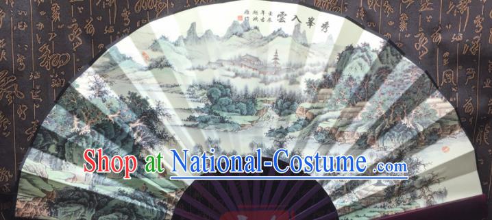 Chinese Handmade Painting Mountains Landscape Silk Fans Traditional Decoration Folding Fan