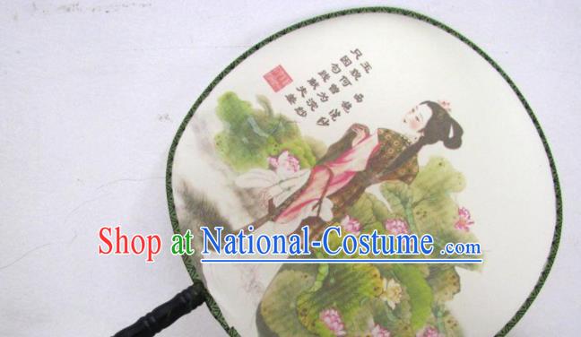 Handmade Chinese Classical Painting Lady Xi Shi Silk Round Fan Traditional Hanfu Palace Fans