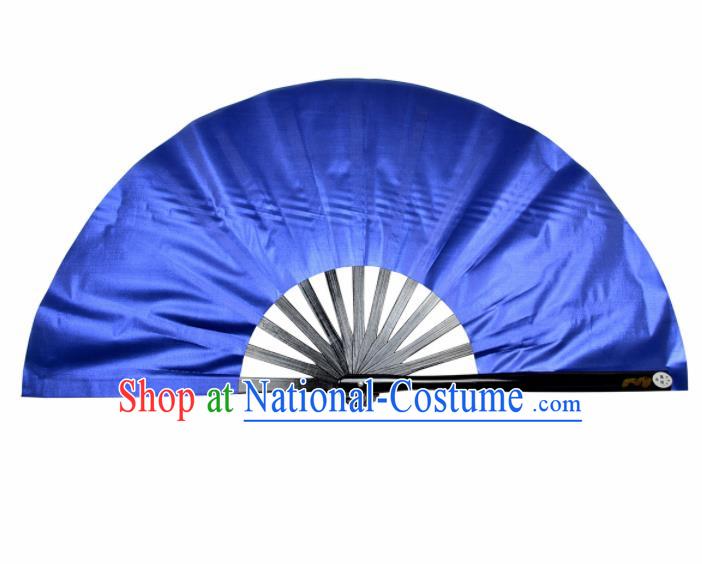 Chinese Handmade Martial Arts Royalblue Silk Fans Accordion Fan Traditional Kung Fu Folding Fan