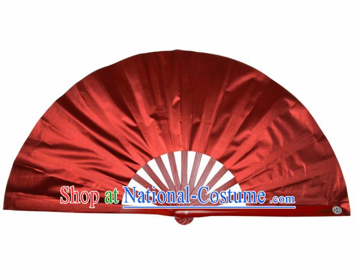 Chinese Handmade Martial Arts Red Silk Fans Accordion Fan Traditional Kung Fu Folding Fan