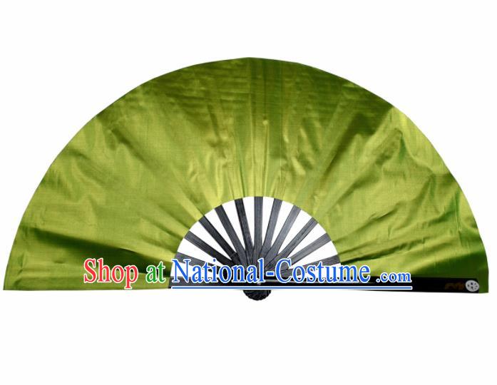 Chinese Handmade Martial Arts Green Silk Fans Accordion Fan Traditional Kung Fu Folding Fan