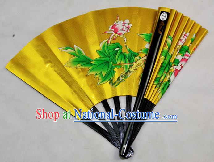 Chinese Handmade Martial Arts Printing Peony Golden Silk Fans Accordion Fan Traditional Kung Fu Folding Fan